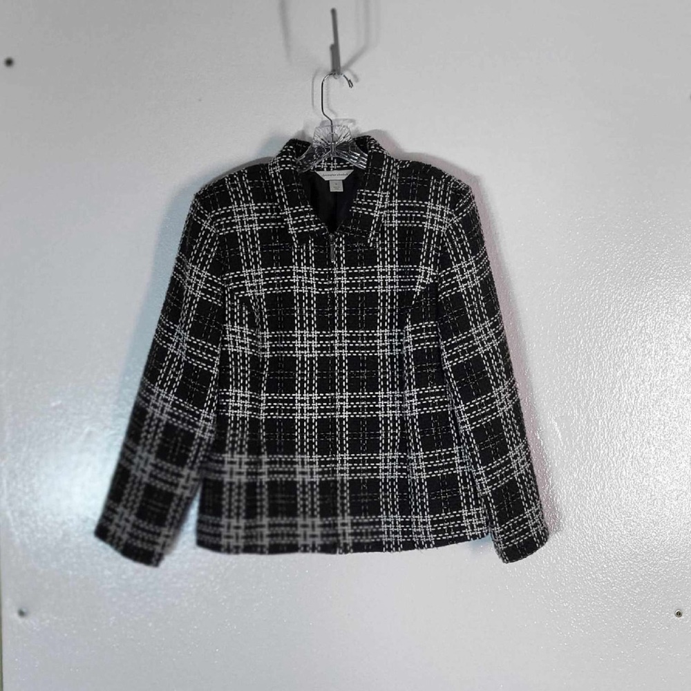 Christopher & Banks Women Size XL 1/4 Zip Pockets Lined Black White Green Woven